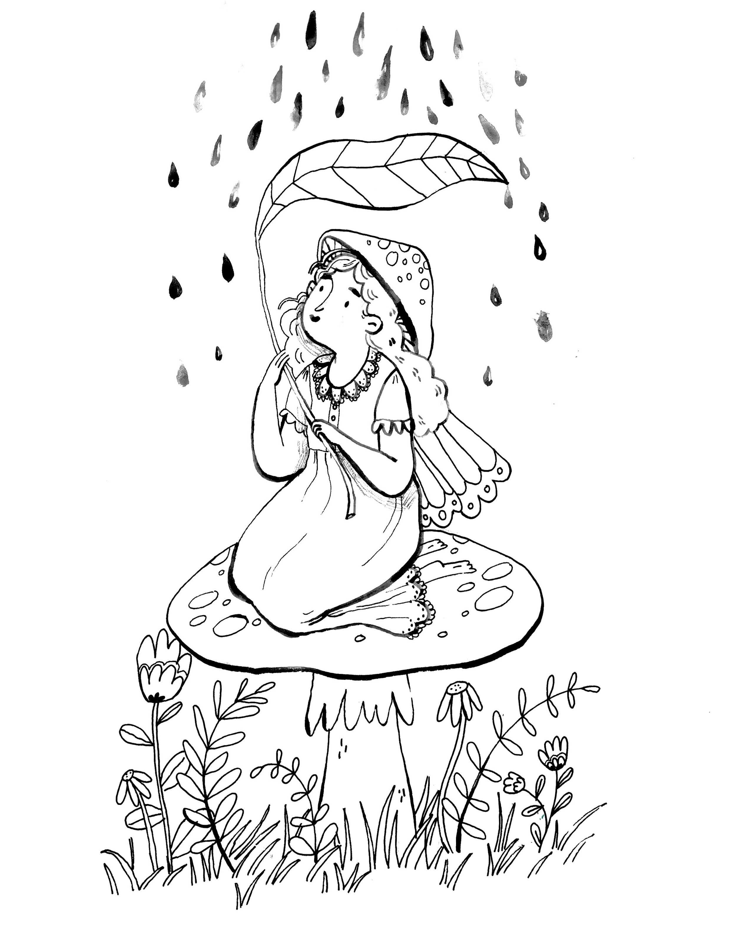 Free coloring page rainy day fairy â taryn knight illustration