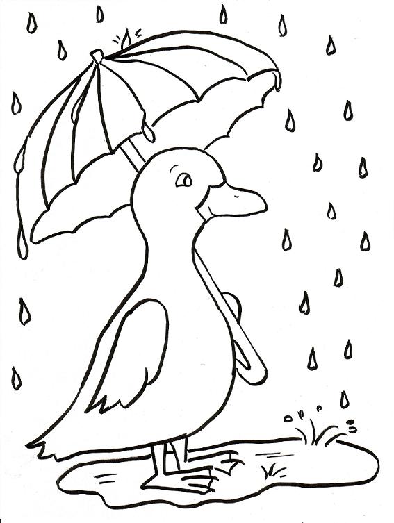 Rainy day duckling coloring page