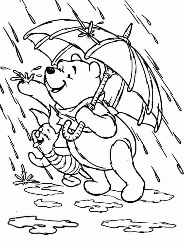 Piglet and winnie the pooh catch drops coloring page