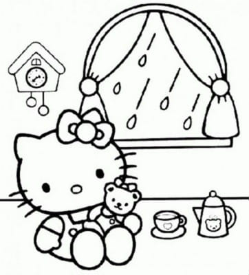 Hello kitty rainy day coloring page cute coloring pages