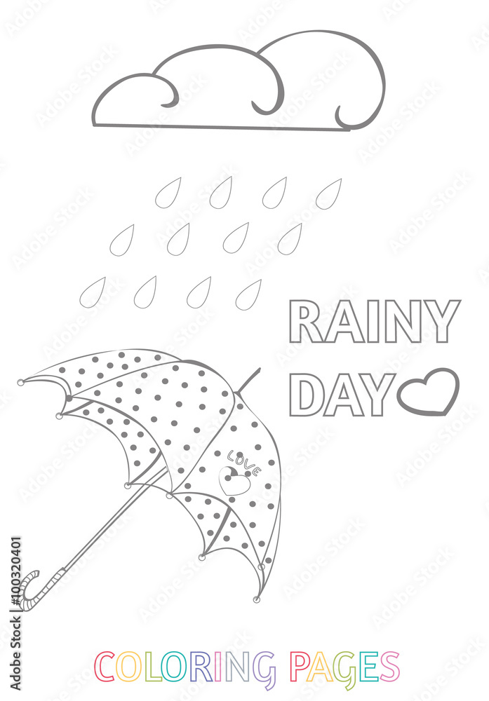 Adult or kids coloring pagesrainy day vector
