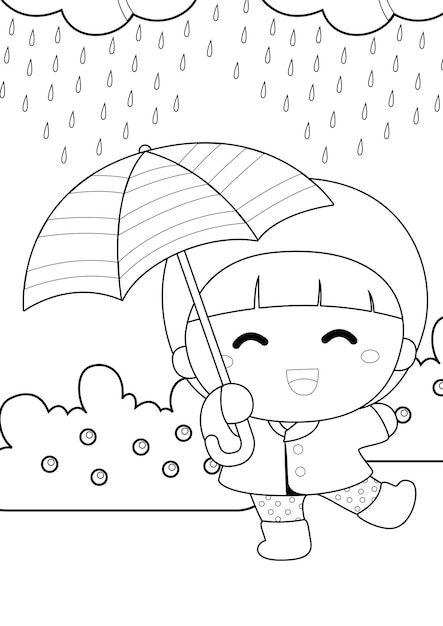Premium vector kids and rain theme coloring pages a for kids and adult