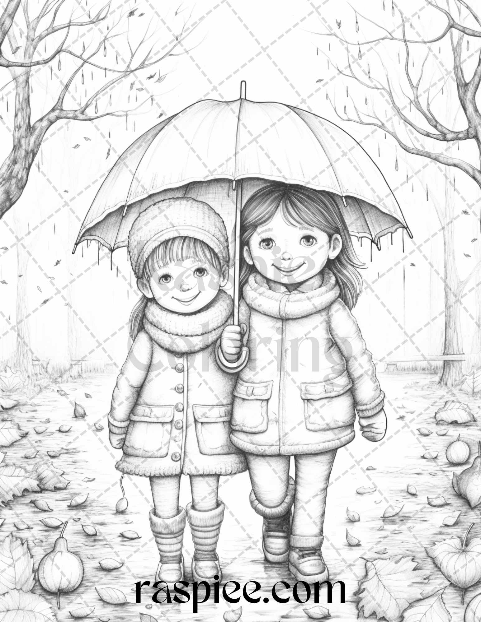 Rainy autumn day grayscale coloring pages printable for adults and â coloring