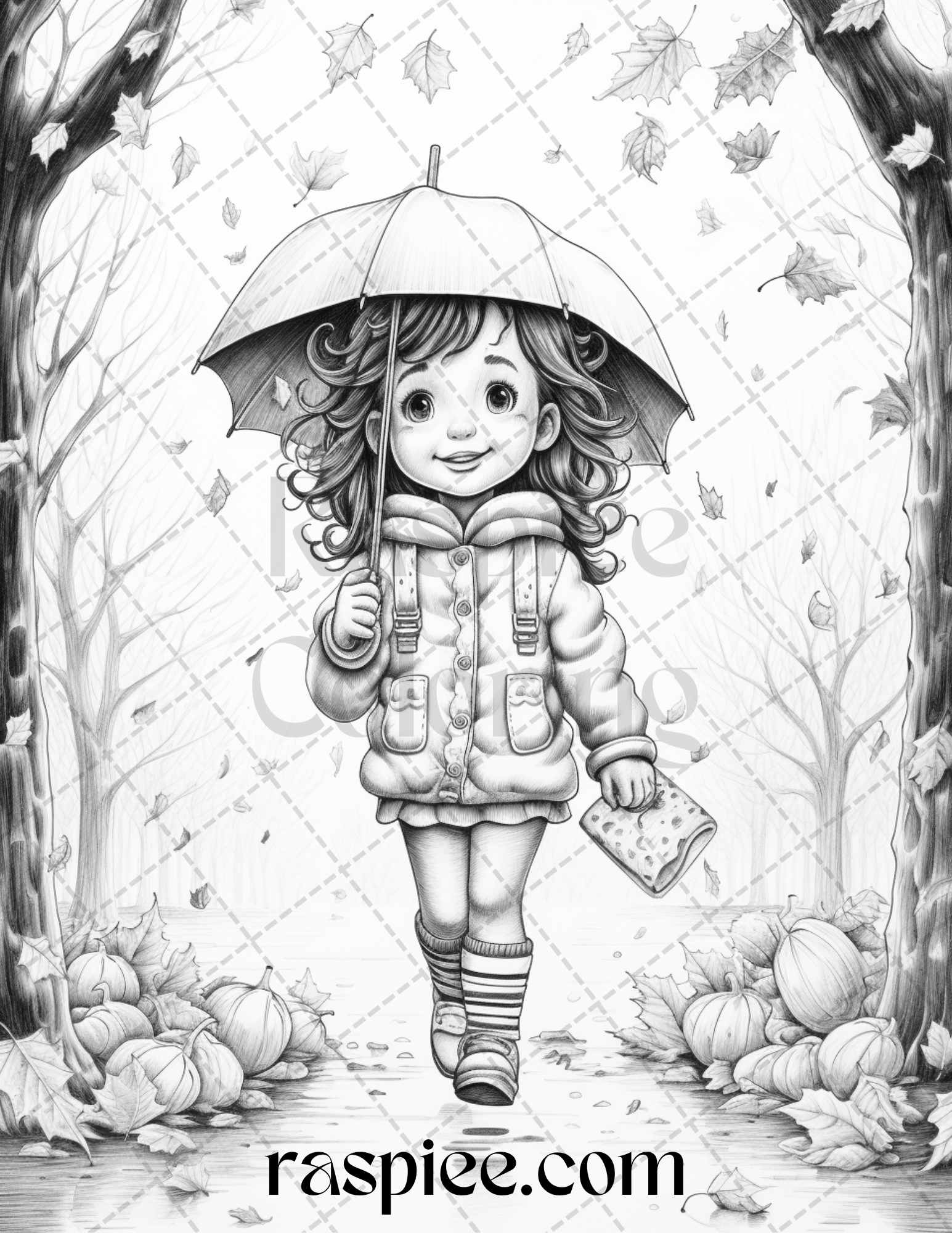 Rainy autumn day grayscale coloring pages printable for adults and â coloring