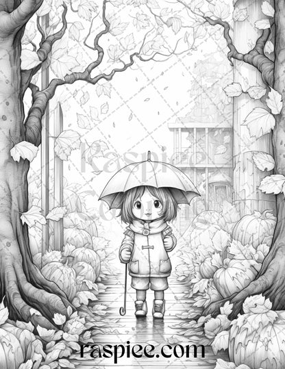 Rainy autumn day grayscale coloring pages printable for adults and â coloring