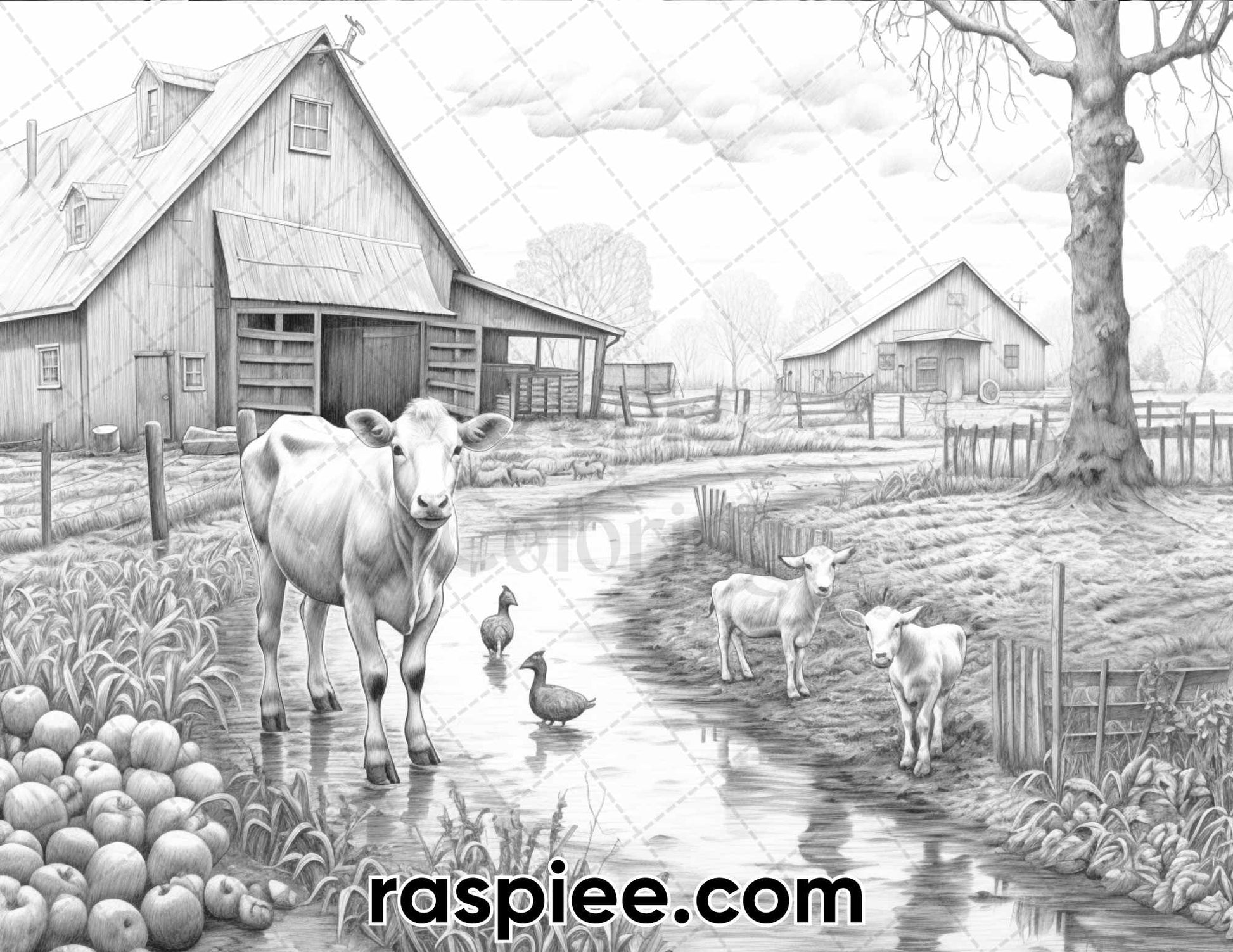 Spring rainy day landscapes grayscale adult coloring pages printab â coloring