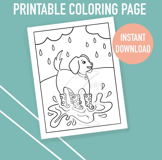 Rainy day dog printable coloring page kids coloring fun puppy party favors printable pdf social distancing activity at home download