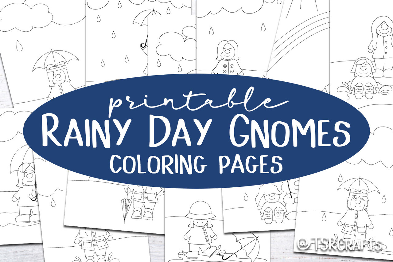 Printable rainy day gnomes coloring pages for adults and kids