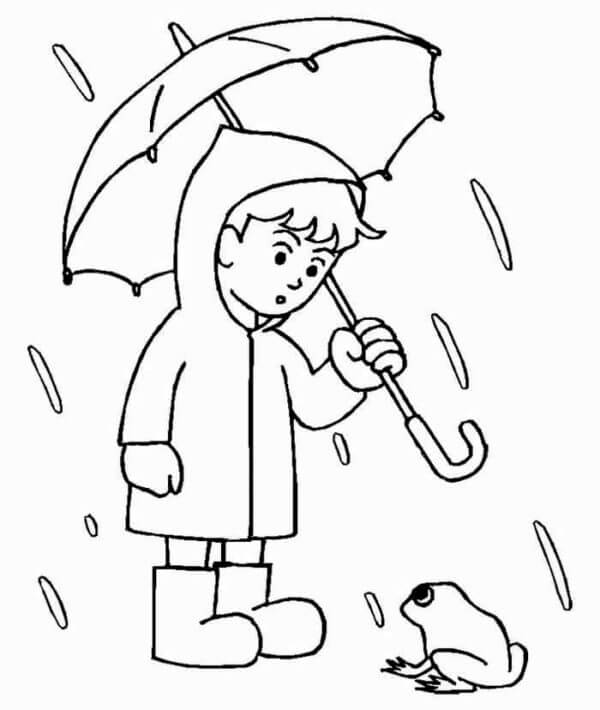 The frog jumped out on the road in rainy weather coloring page