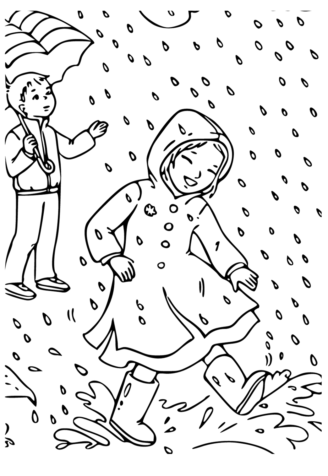 Free printable weather rain coloring page for adults and kids