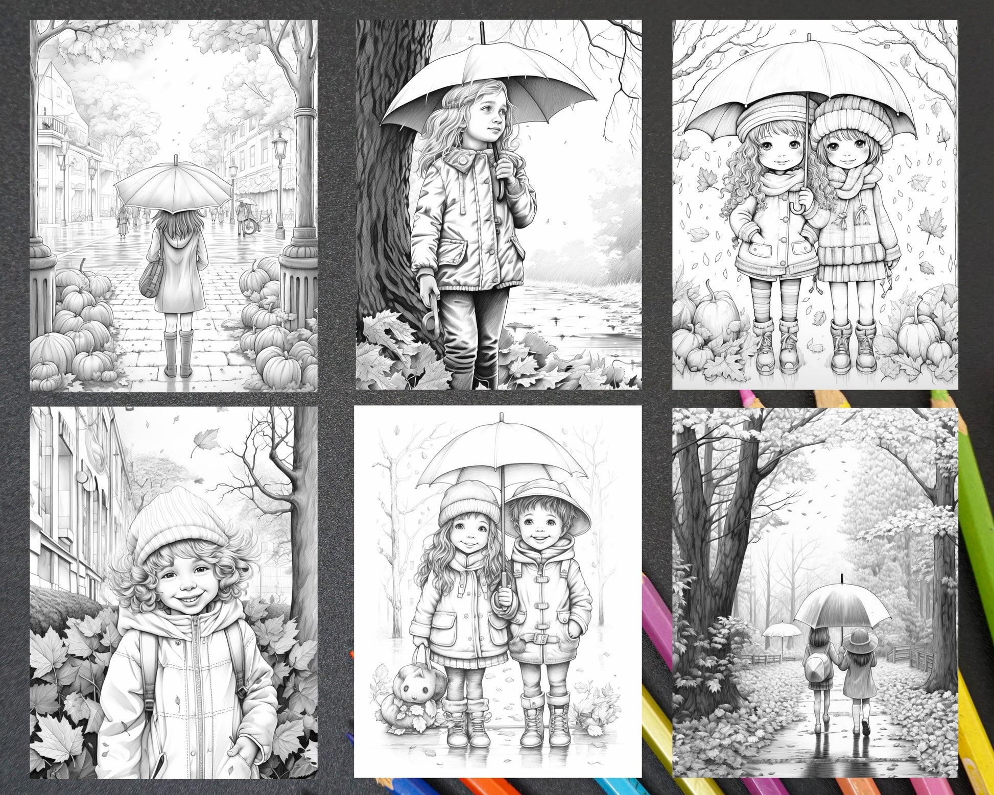 Rainy autumn day grayscale coloring pages printable for adults and â coloring