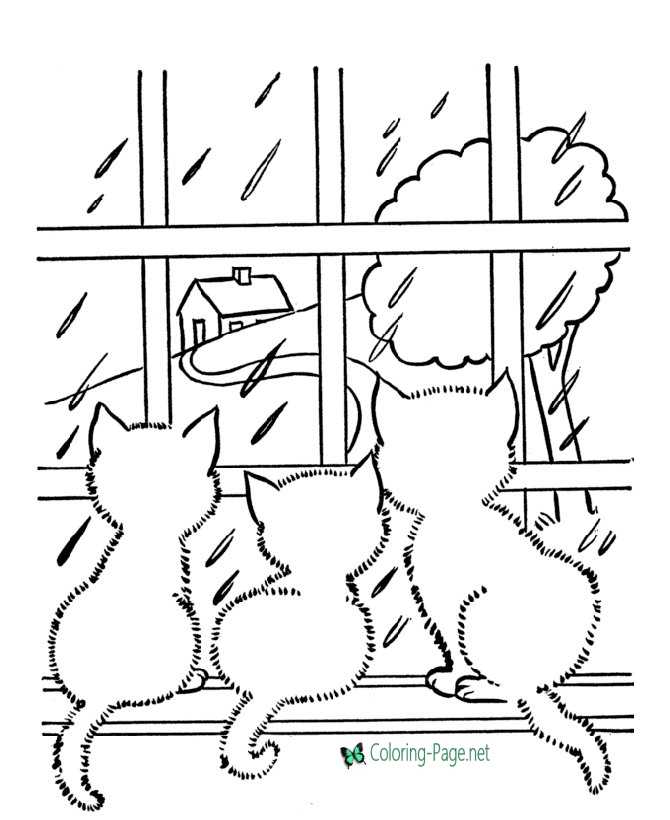 Rainy day cats coloring pages