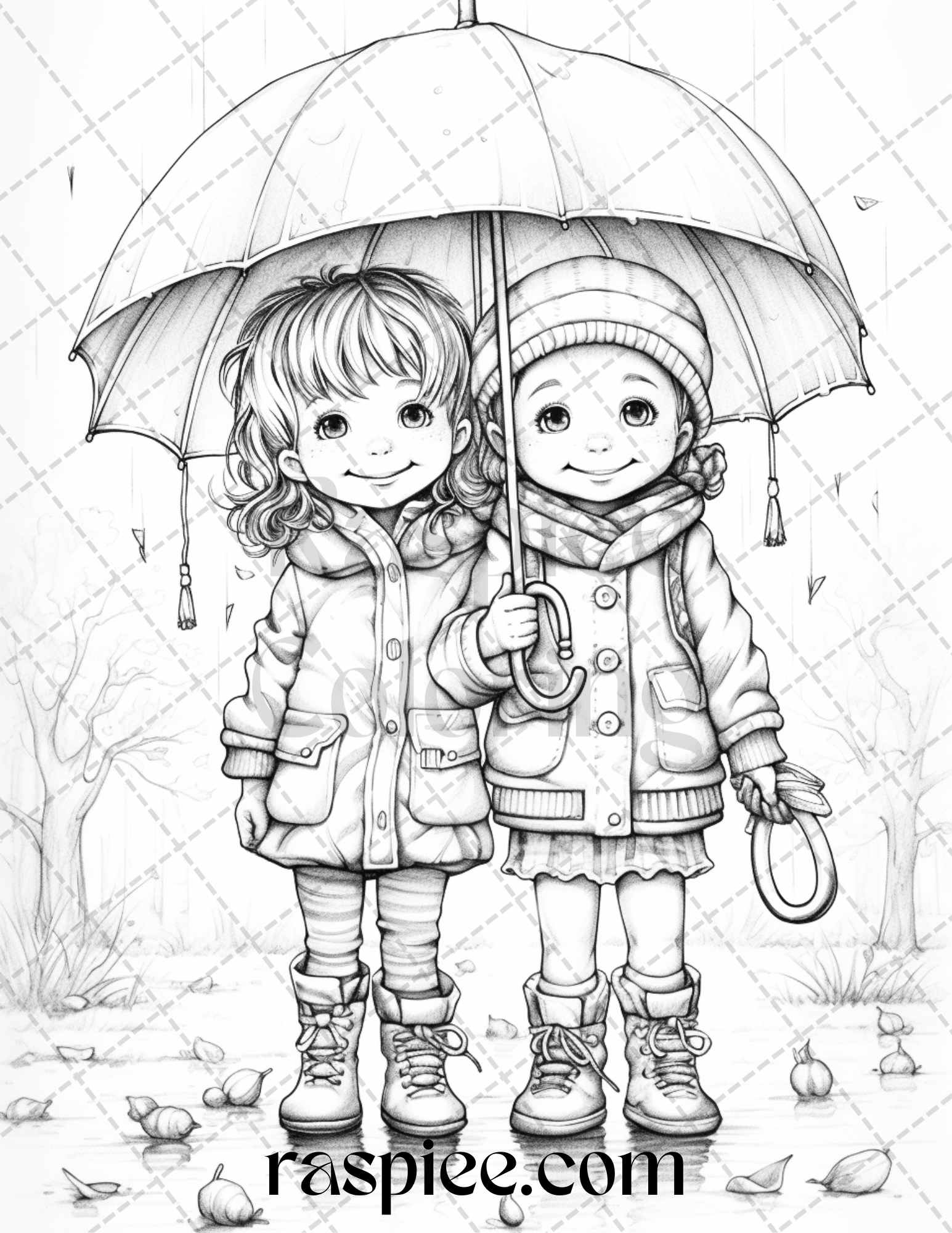 Rainy autumn day grayscale coloring pages printable for adults and â coloring