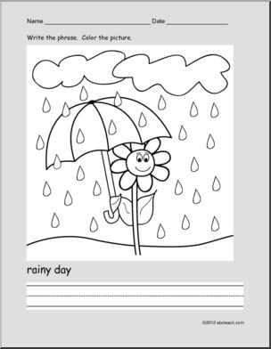 Coloring page write and color spring activity ãrainy dayã esl