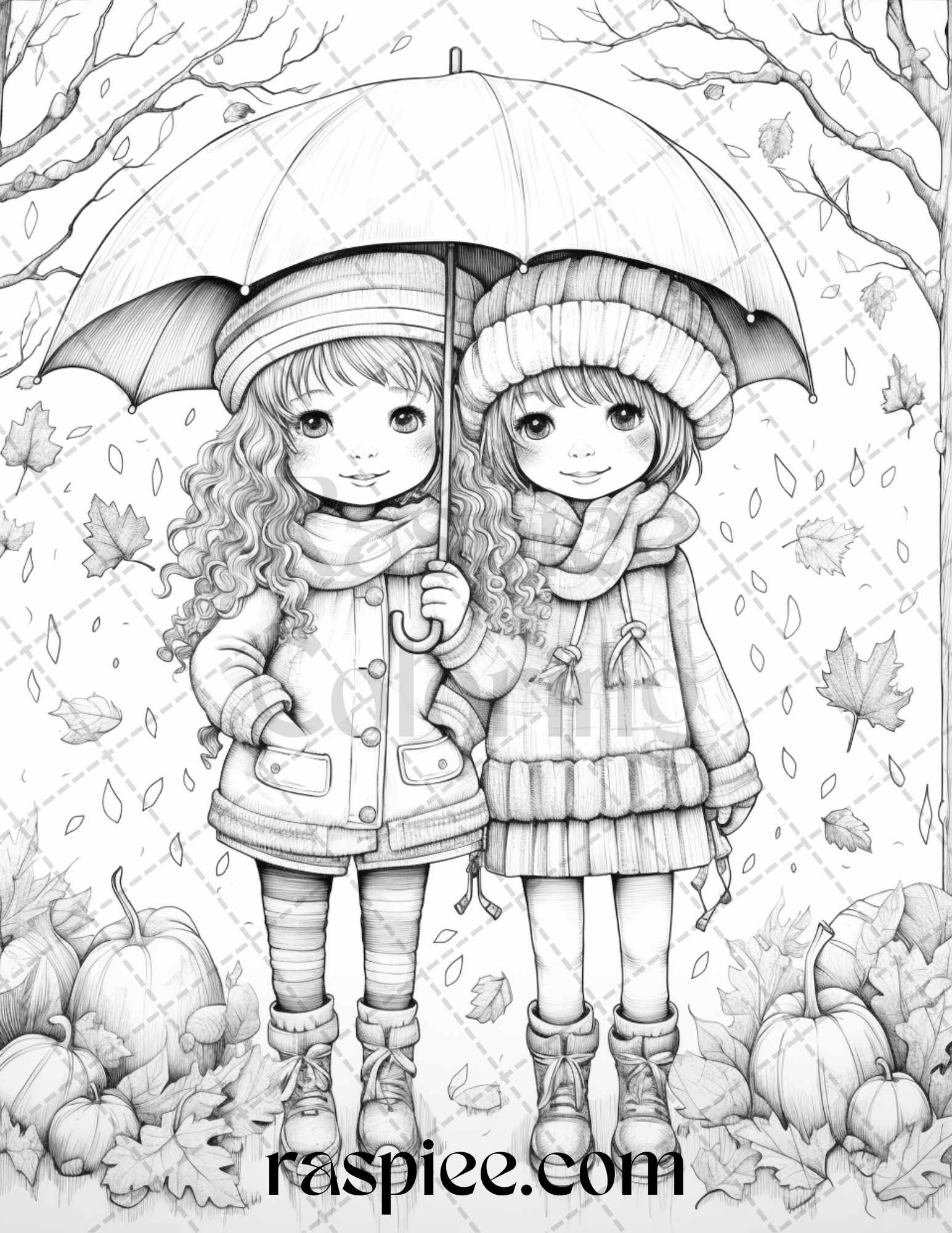 Rainy autumn day grayscale coloring pages printable for adults and â coloring