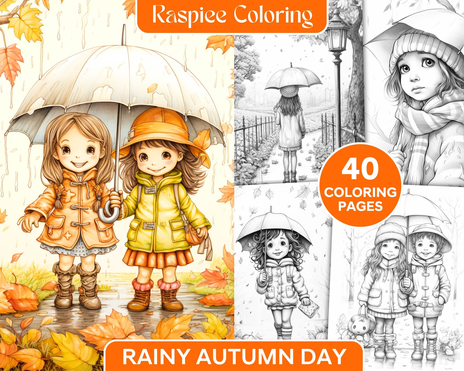 Rainy autumn day grayscale coloring pages printable for adults and â coloring