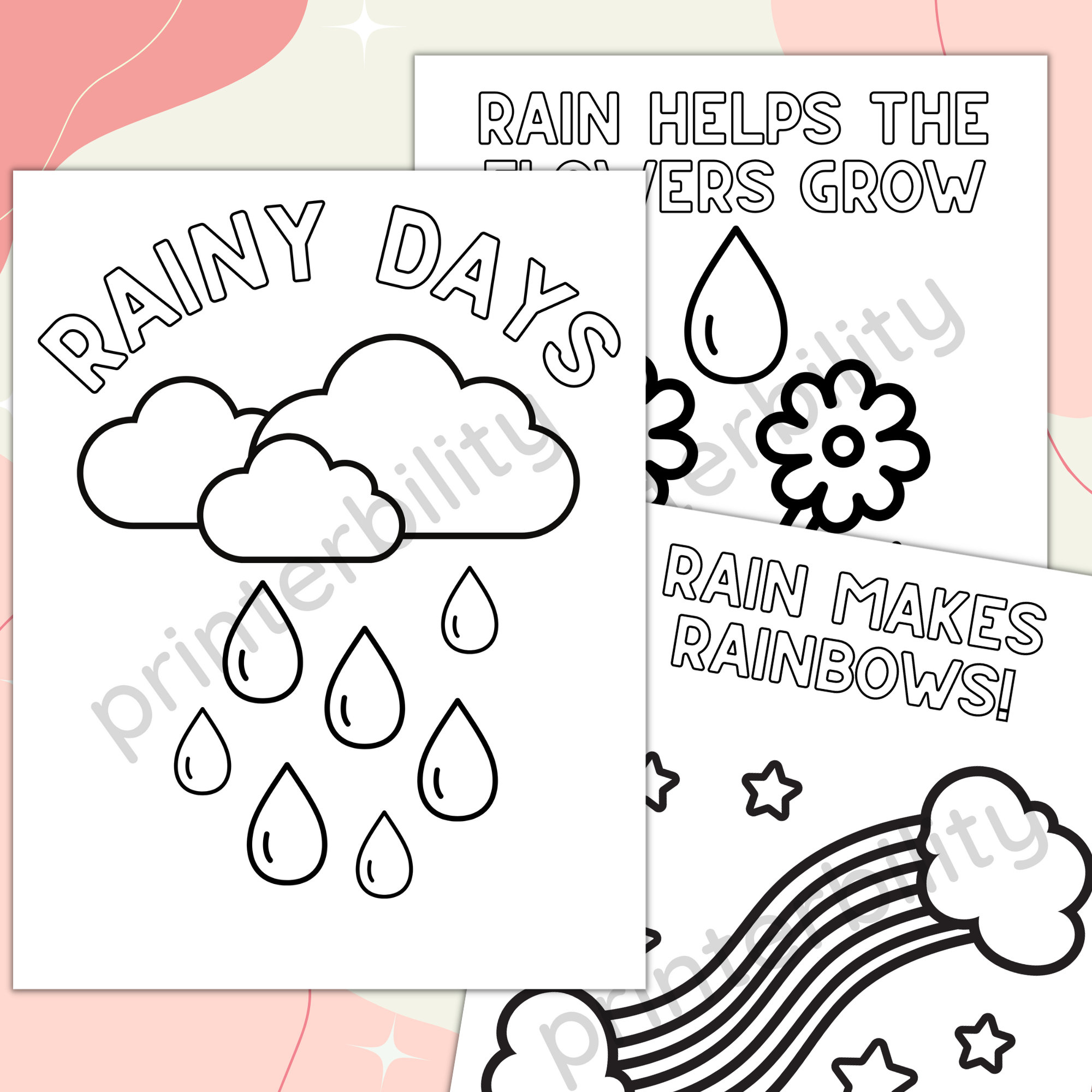 Printable little kids rainy day coloring pages