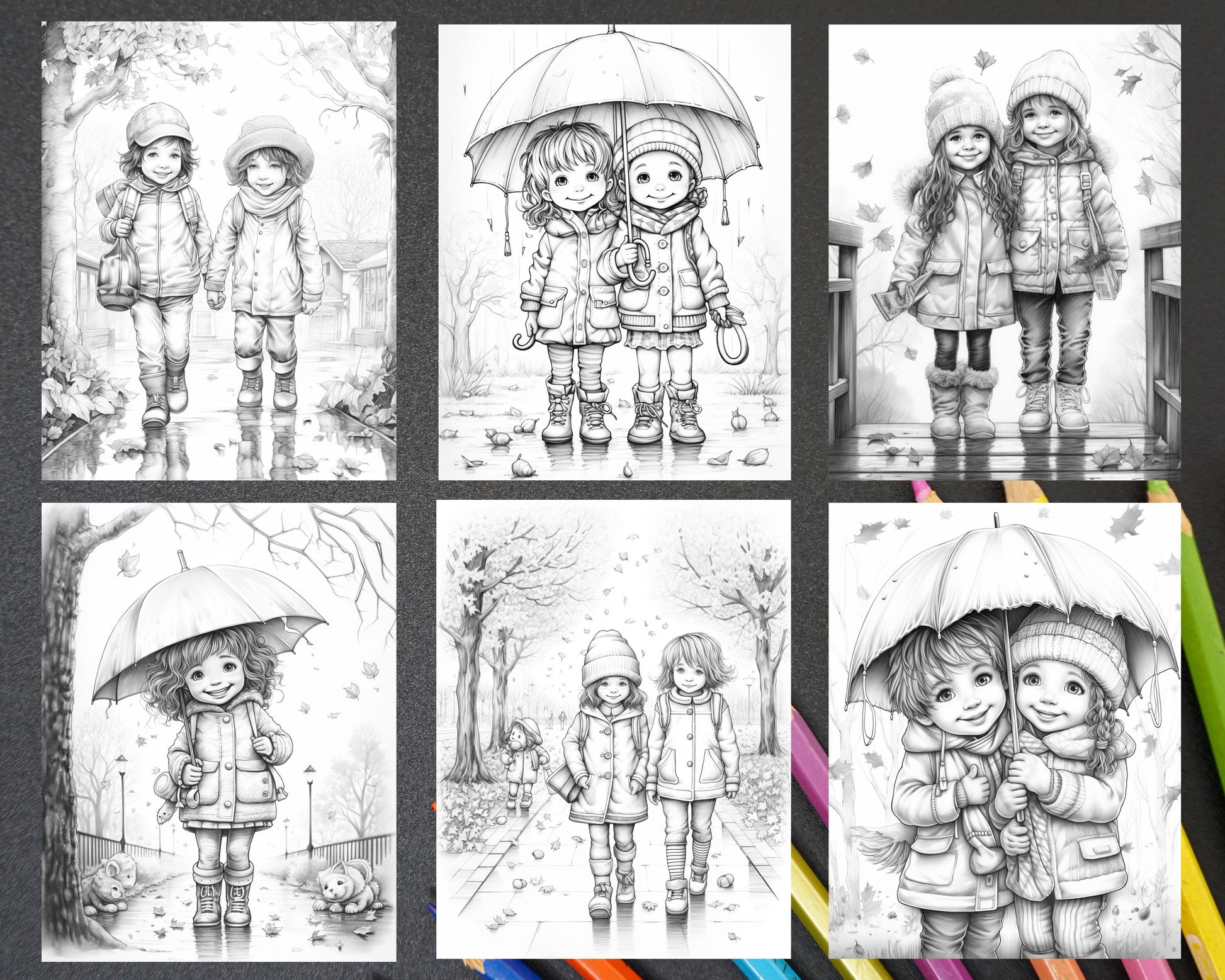 Rainy autumn day grayscale coloring pages printable for adults and â coloring