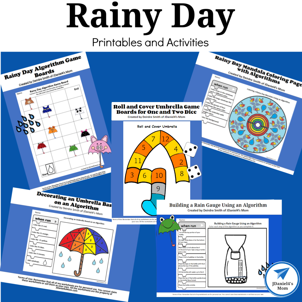 Rainy day worksheets and activity pages