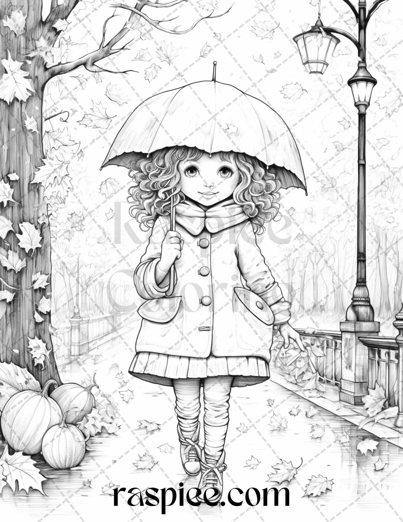 Rainy autumn day grayscale coloring pages printable for adults and â coloring