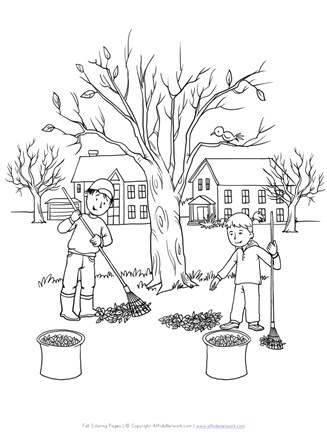 Raking leaves coloring page all kids network