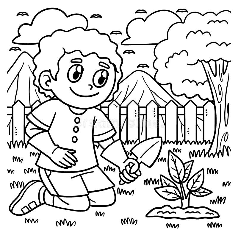 Kids planting coloring page stock illustrations â kids planting coloring page stock illustrations vectors clipart