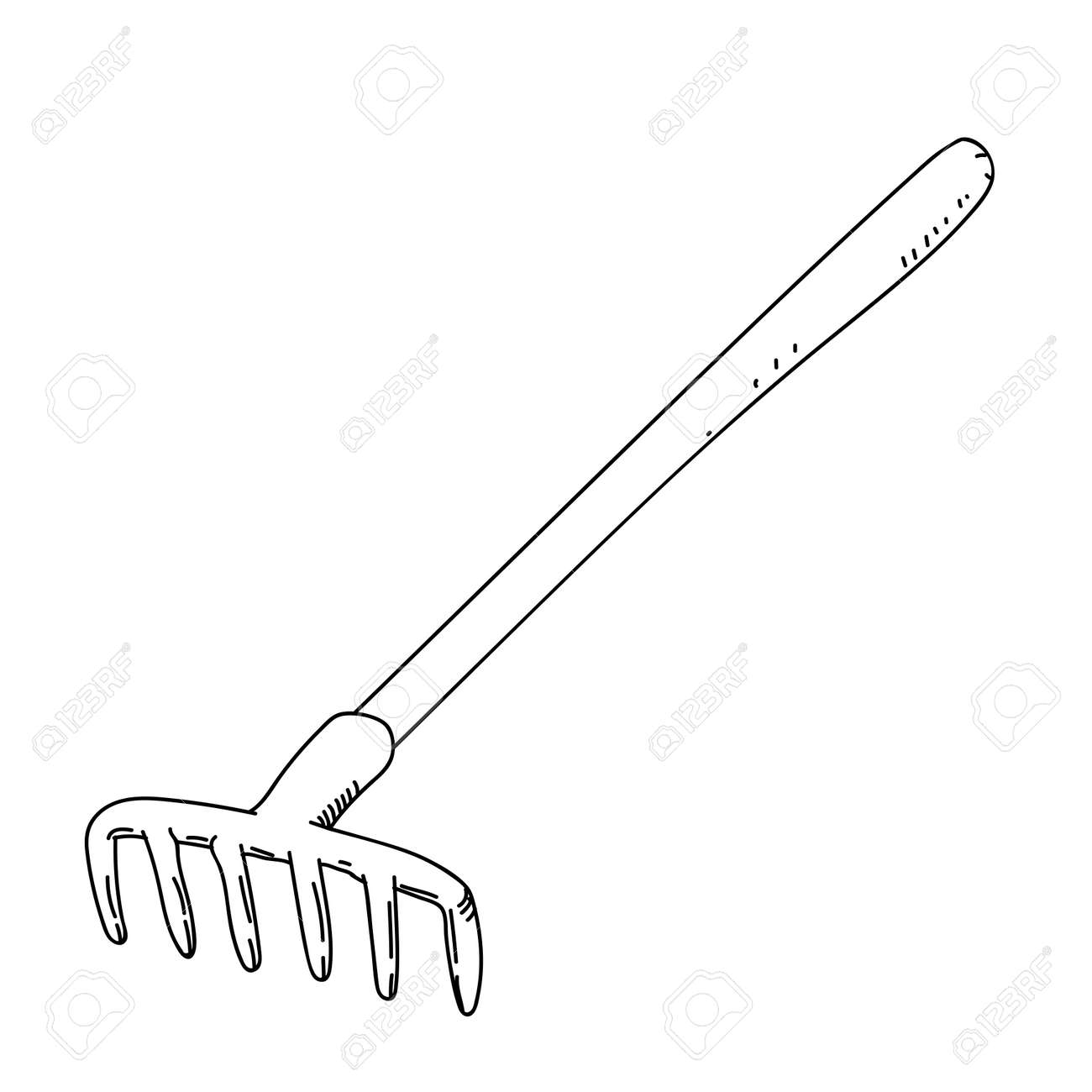 Rake isolated on white background black and white simple line vector illustration for coloring book