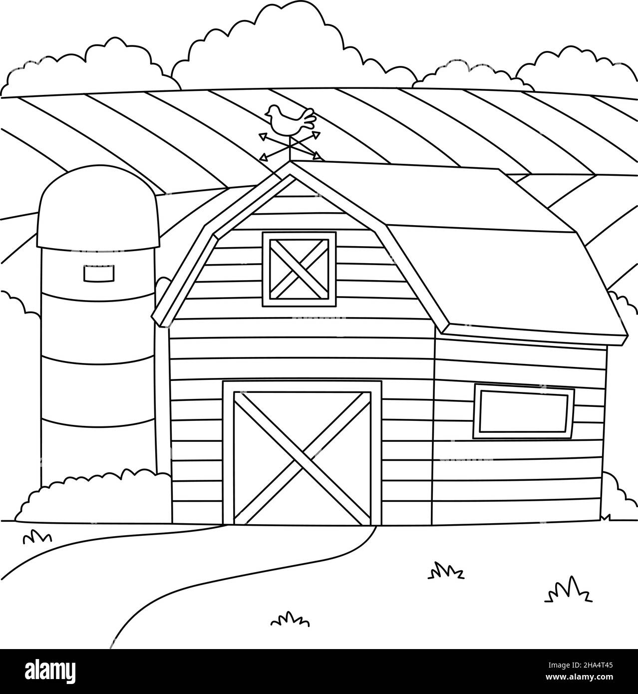Farmhouse coloring page for kids stock vector image art