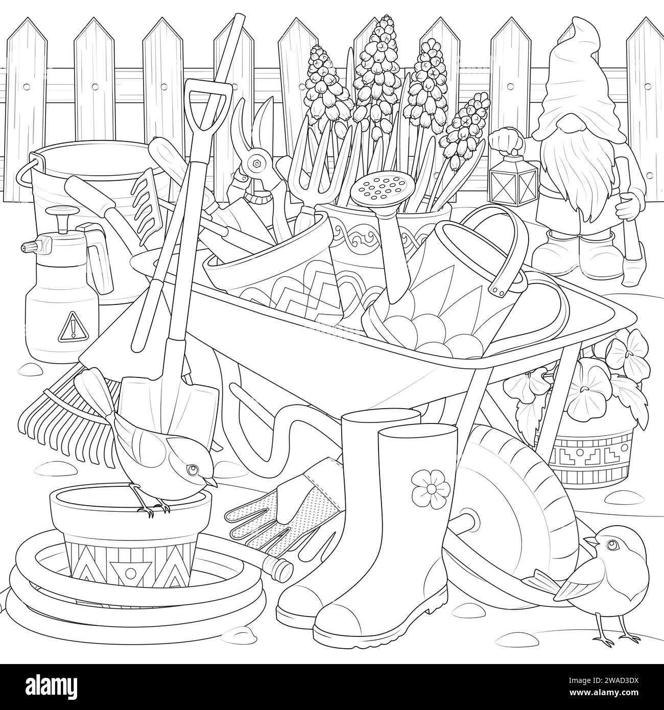 Wheelbarrow coloring page for kids stock vector image art
