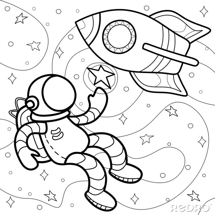 Fototapeta coloring page astronaut and rocket in space na wymiar â farbowanie astronauta rakieta â