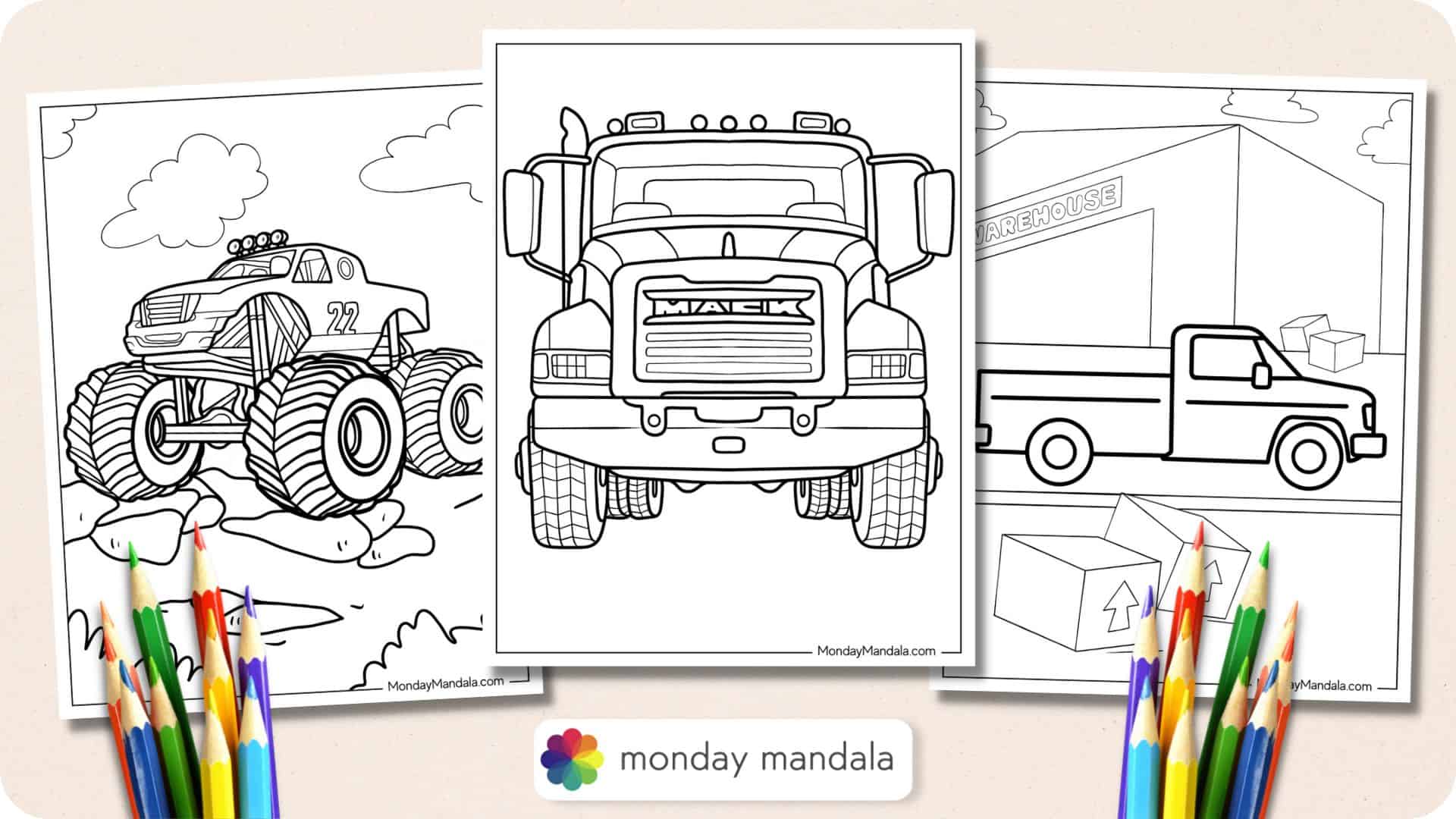 Truck coloring pages free pdf printables