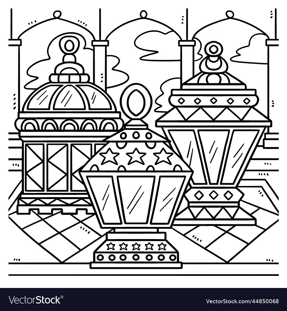 Ramadan lantern coloring page for kids royalty free vector