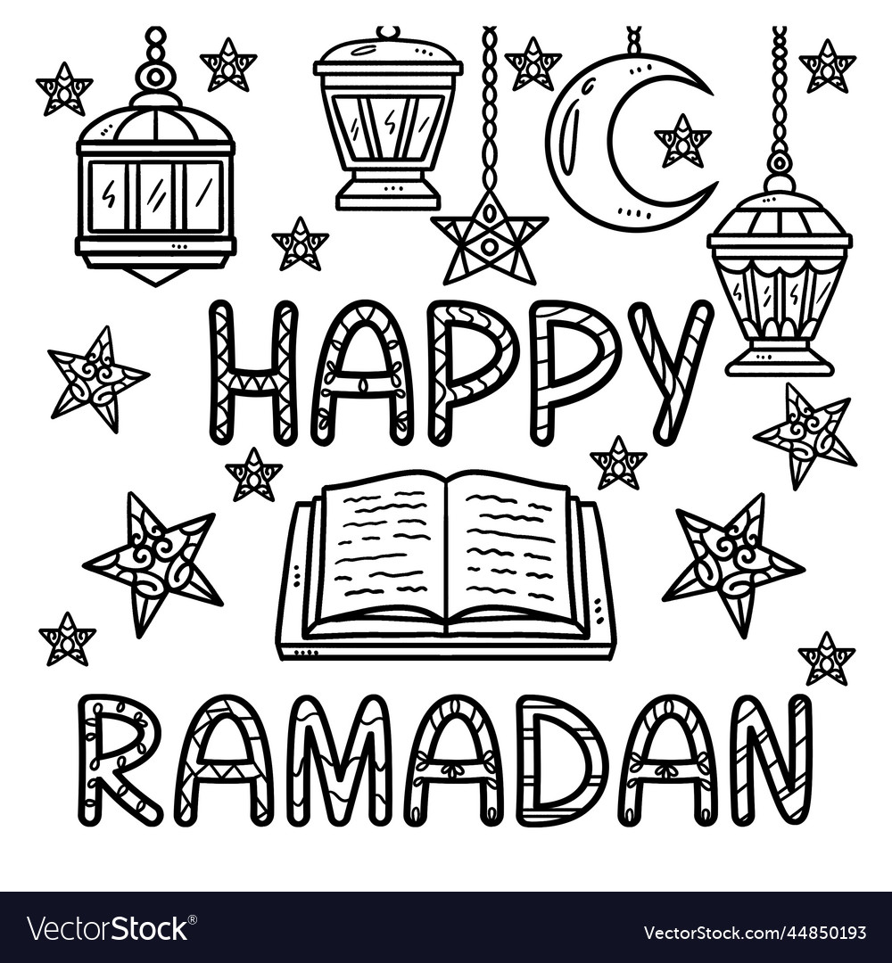 Happy ramadan coloring page for kids royalty free vector