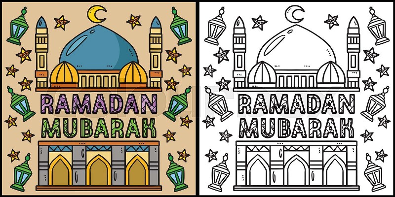 Ramadan mubarak coloring page colored illustration stock vector