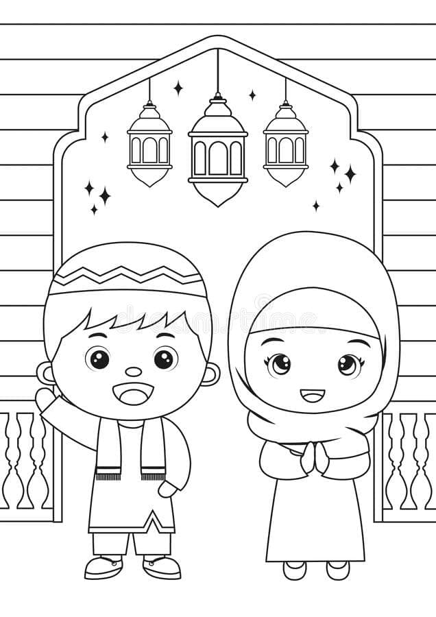 Children and ramadan coloring page