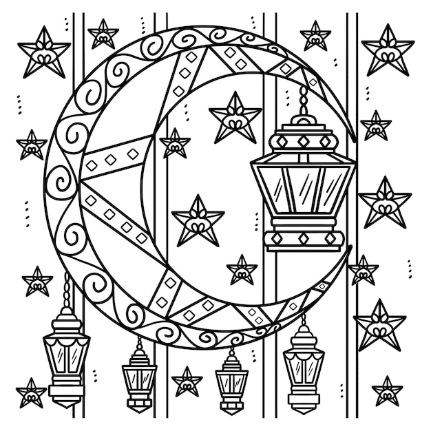 Premium vector ramadan crescent moon lanterns coloring page