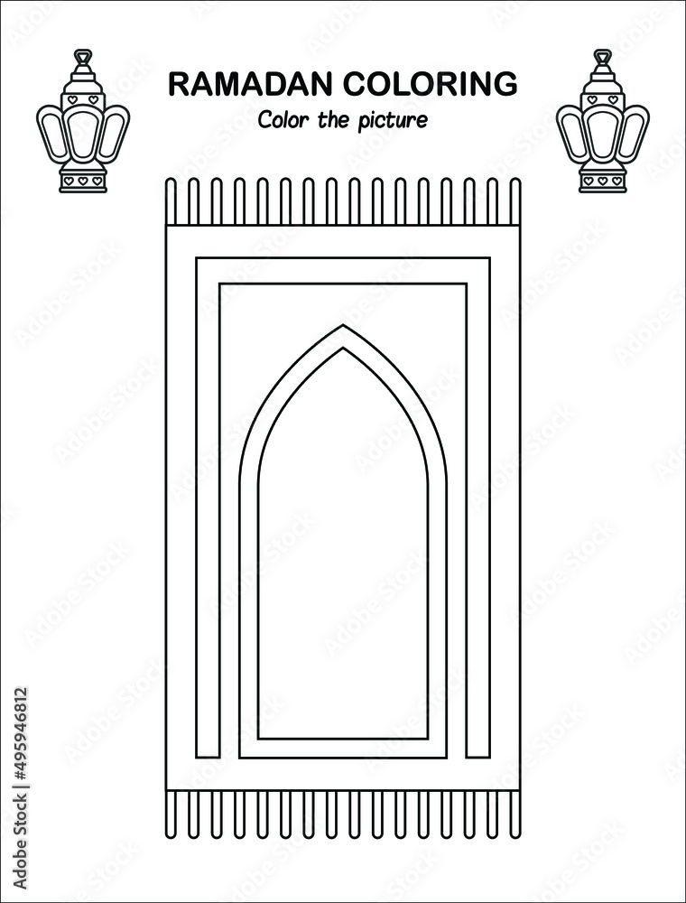 Printable islamic month ramadan children coloring book page ramadan worksheet for kids ramadan kareem sketch outline black and white version kids education vector illustration vector