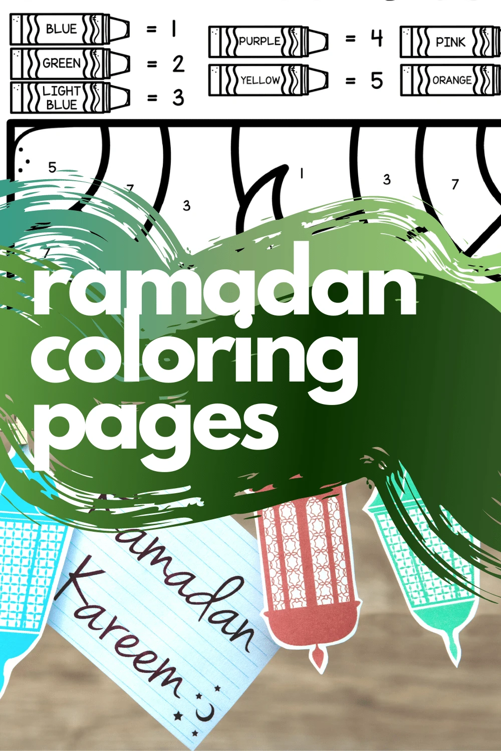 Ramadan color by number pages for kids