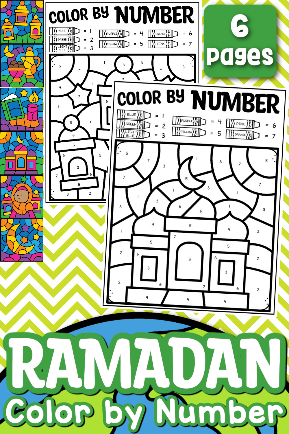 Ramadan color by number pages for kids