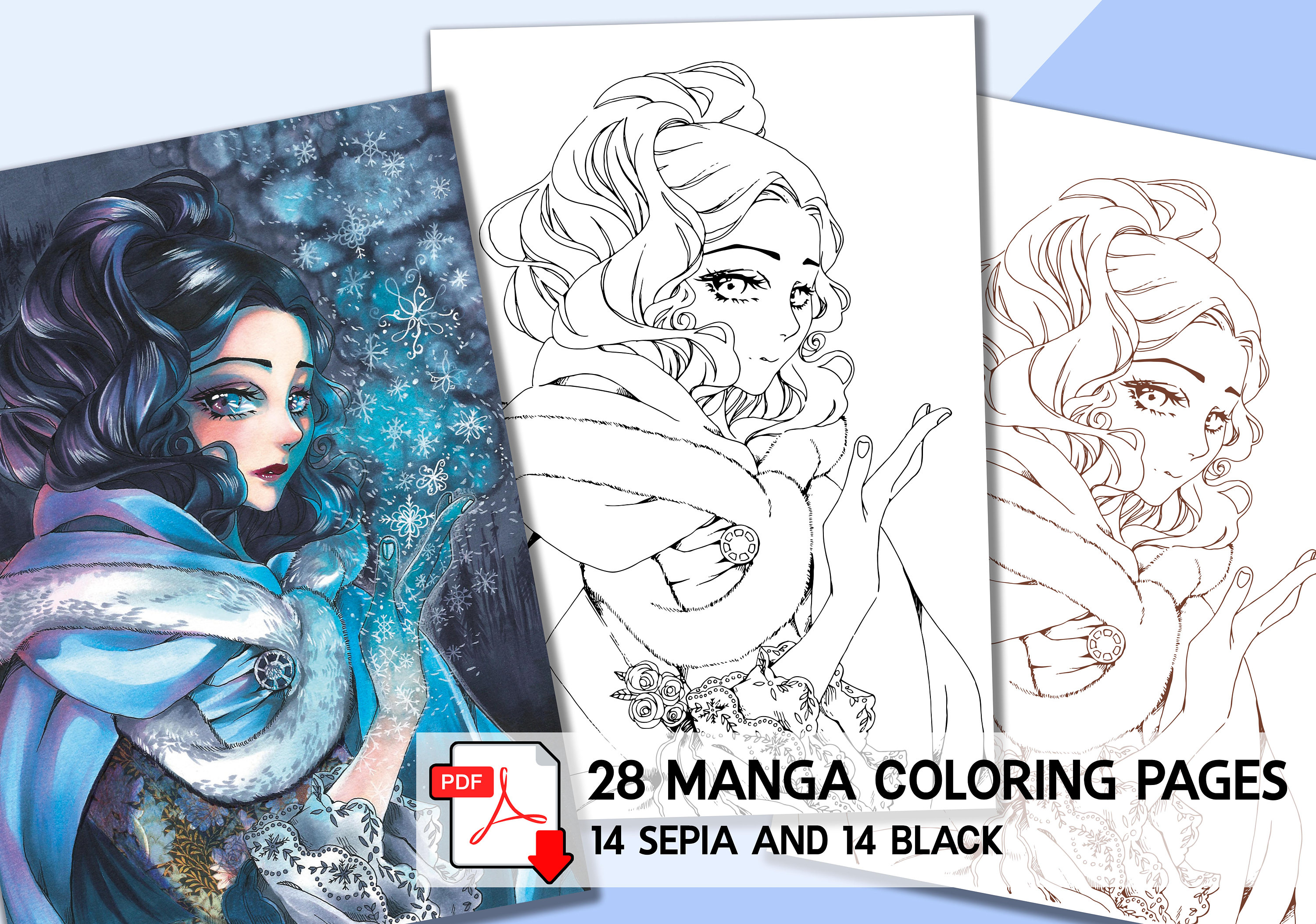 Manga coloring pages printable coloring sheets big pack digital art traditional art magical bautiful