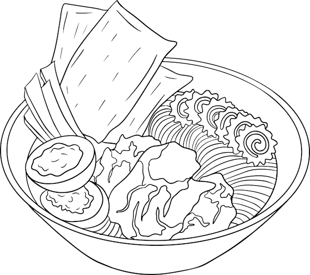 Premium vector ramen vector hand drawn fast food illustration coloring pages with food