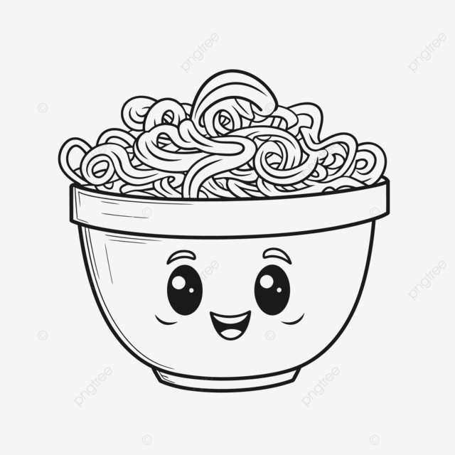 I ate noodles coloring page with cartoon noodles in the bowl and cute face outline sketch drawing vector car drawing cartoon drawing owl drawing png and vector with transparent background for free