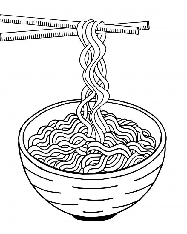 Premium vector doodle noodle at bowl and stick noodle art noodle doodle doodles