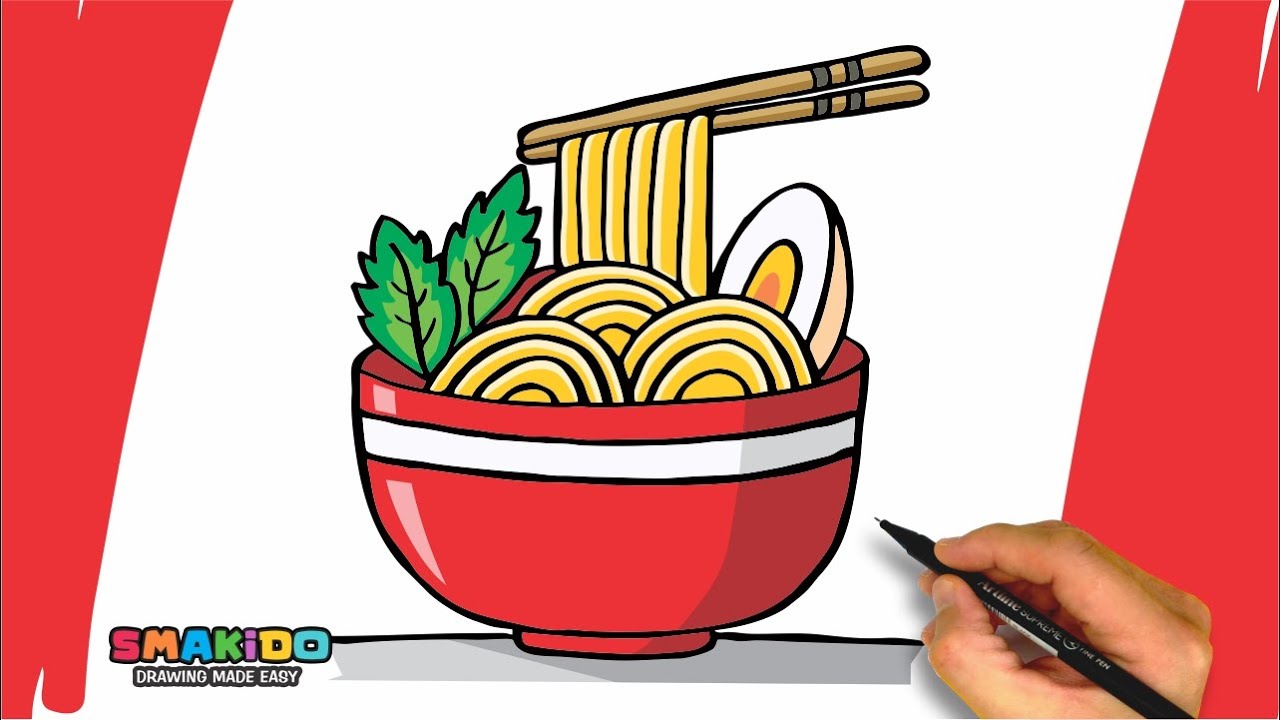 How to draw a bowl of noodle easy noodle drawing for kids step by step tutorial