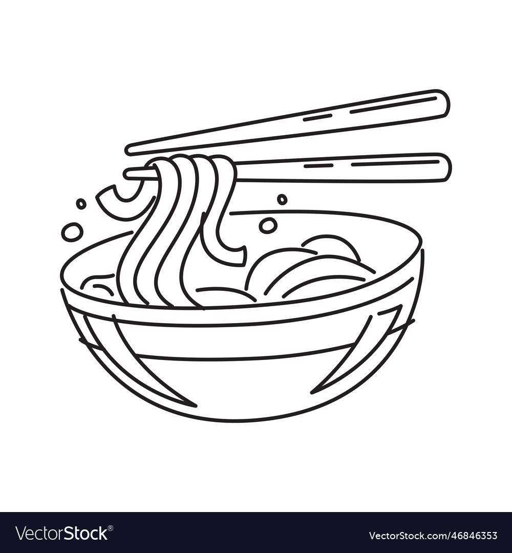 Line drawing of noodles in a bowl royalty free vector image