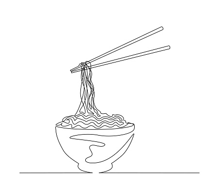 Continuous one line drawing of asian noodle in the bowl ramen single line art drawing vector illustration stock illustration