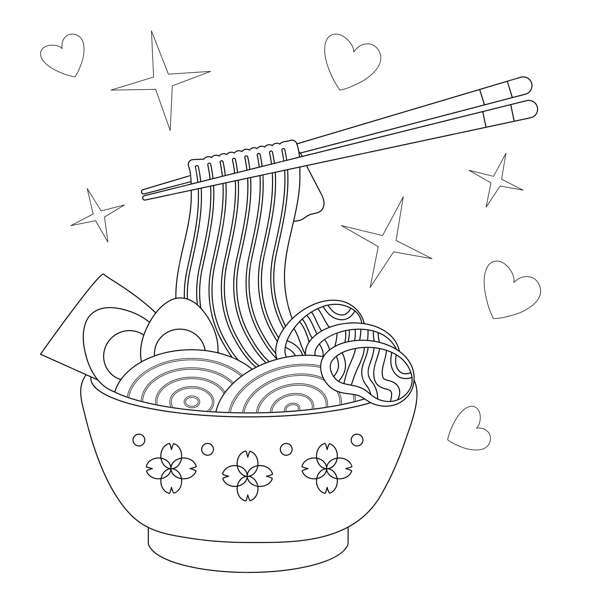 Premium vector asian food coloring page ramen