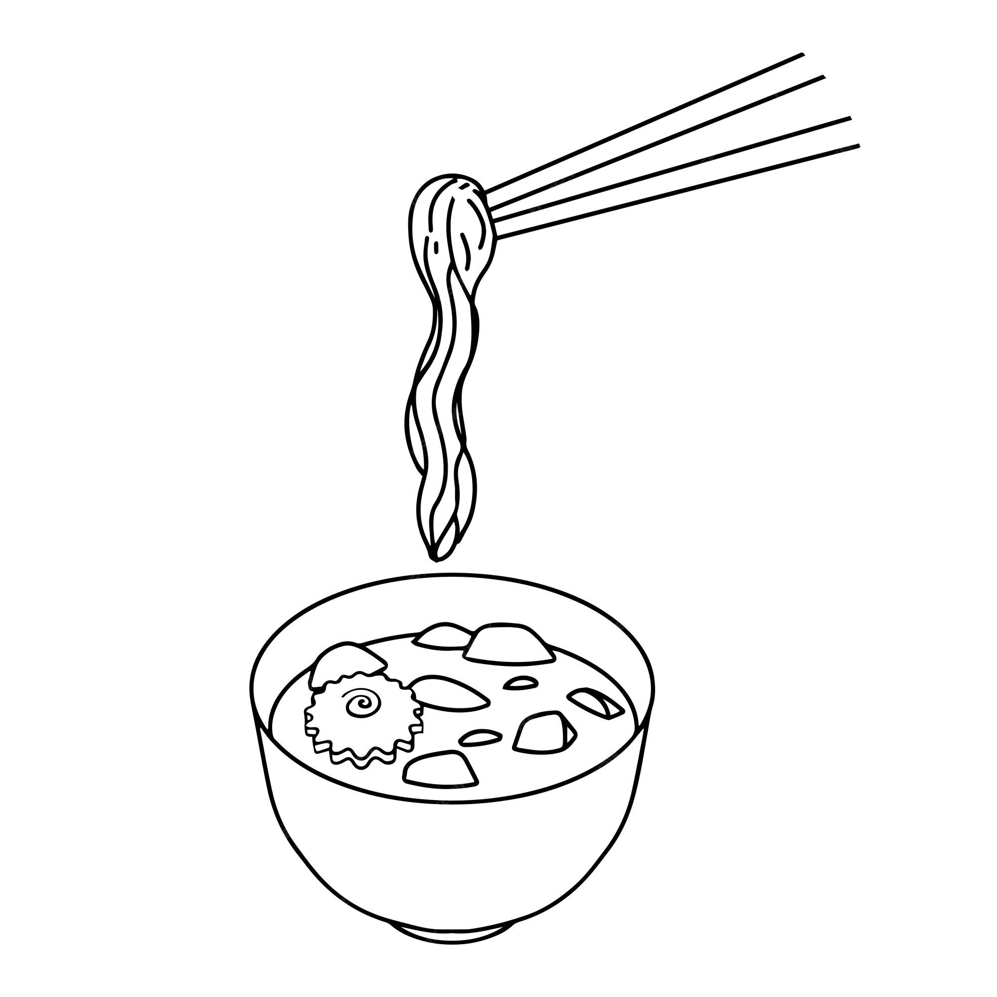 Premium vector hand drawn asian food vector illustration of japanese udon with chopstick bowl of ramen