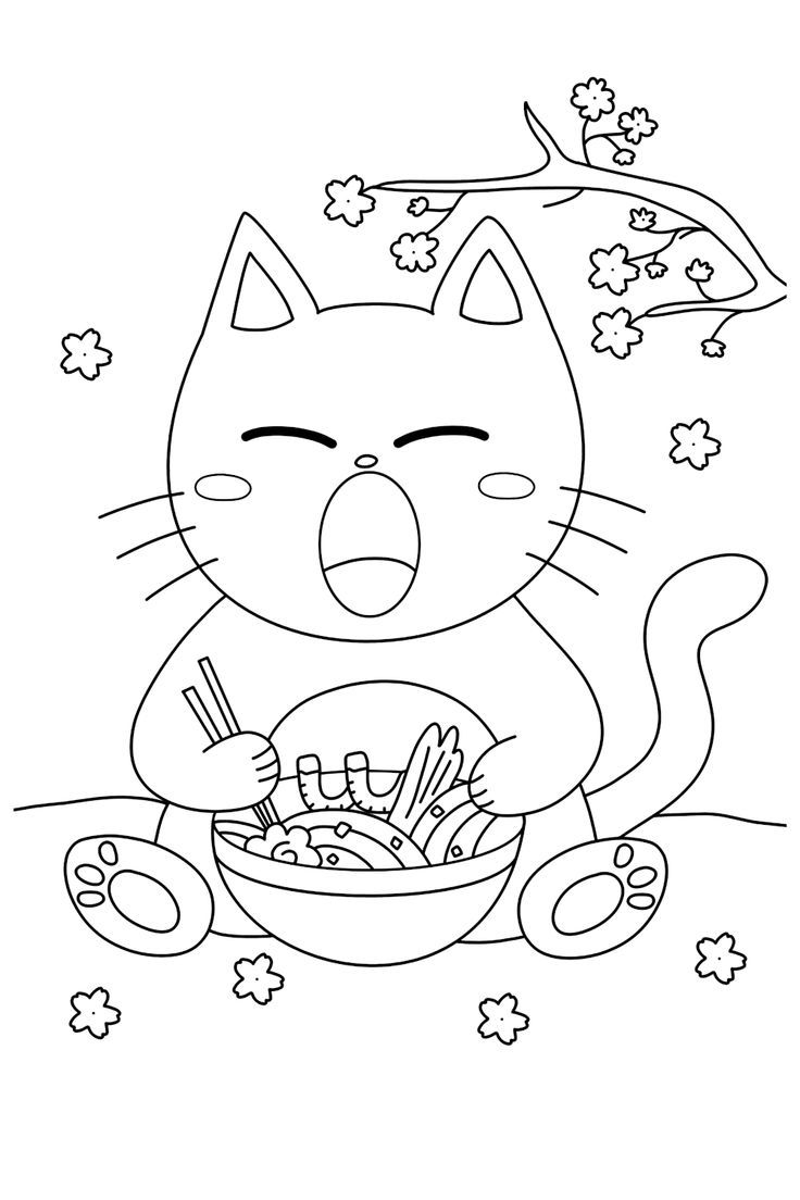 Ramen animals coloring book kawaii coloring pages for japanese food lovers kids and adults cat coloring book animal coloring books animal coloring pages