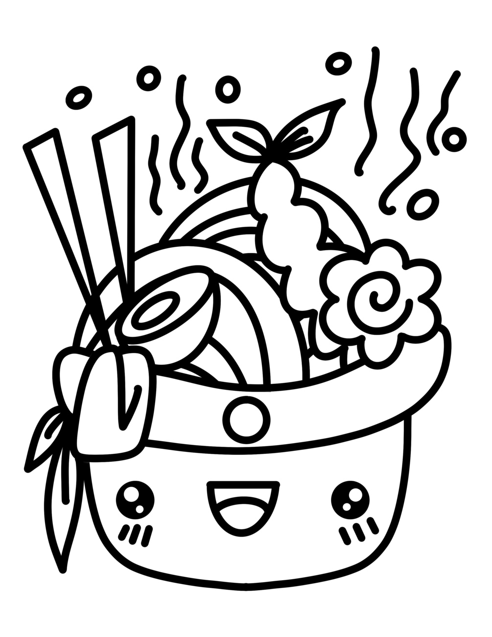 Printable kawaii ramen bowl coloring page black white